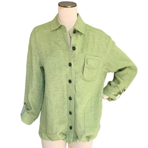 Coldwater Creek Linen Button Front Shirt-Jacket Sz M (10/12) Green #118D - Picture 1 of 10